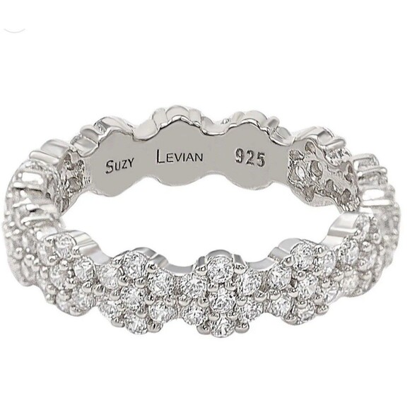 Suzy Levian Sterling Silver Cubic Zirconia Floral Eternity Ring Sz 5.5 New - Picture 9 of 10